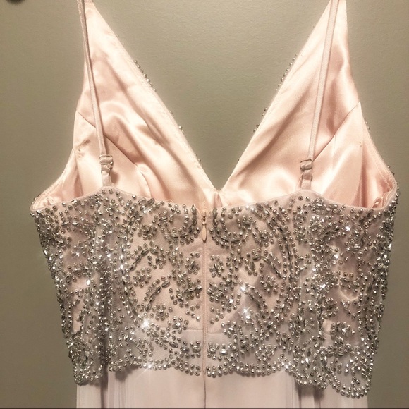Embellished Bodice V-Neck Chiffon Evening Dress- 4 - Picture 5 of 8